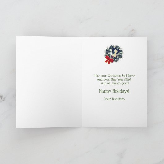 kerstgrindhond Wreath Bow Holiday Kaart (Binnen)