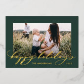 Kerstgroen 1 foto botanisch script folie feestdagenkaart (Voorkant)