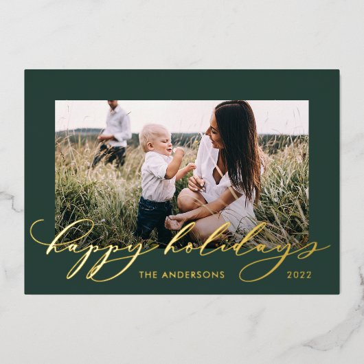 Kerstgroen 1 foto botanisch script folie feestdagenkaart (Voorkant)