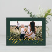 Kerstgroen 1 foto botanisch script folie feestdagenkaart (Staand Voorkant)