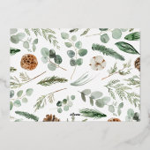 Kerstgroen 1 foto botanisch script folie feestdagenkaart (Achterkant)