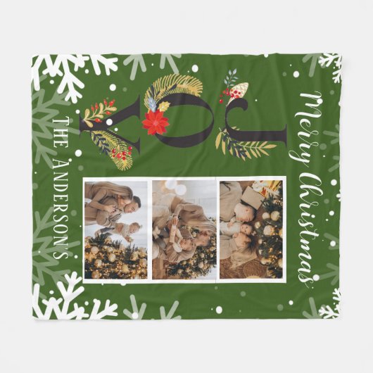 Kerstgroen 3 Foto Collage Joy Fleece Blanket (Voorkant (Horizontaal))