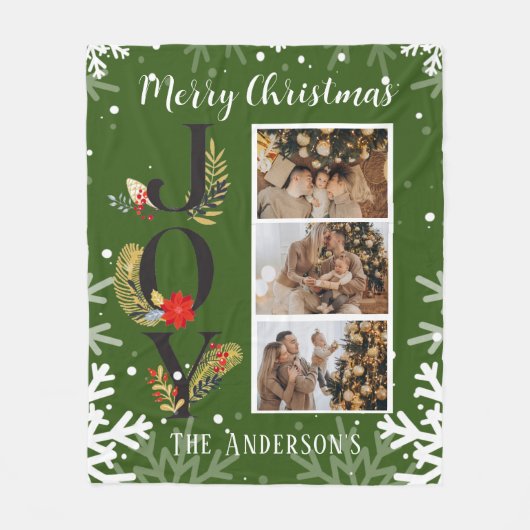 Kerstgroen 3 Foto Collage Joy Fleece Blanket Deken (Voorkant)