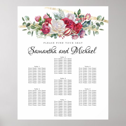 Kerstgroen 7-tafelzitje voor bruiloft poster (Voorkant)