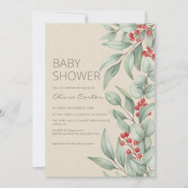 Kerstgroen Bes Winter Baby Shower Kaart