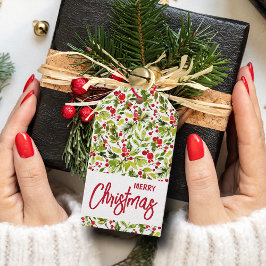 Kerstgroen Bessen Feestelijke Favoriet Cadeaulabel