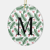 Kerstgroen Bessen INITIËLE Moderne Feestdagen Keramisch Ornament (Links)
