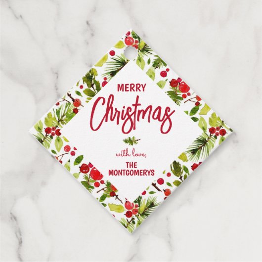Kerstgroen Bessen Vakantie Bedankjes Labels (Voorkant)