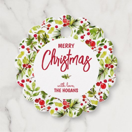 Kerstgroen Bessen Vakantie Bedankjes Labels (Voorkant)