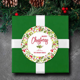 Kerstgroen Bessen Vakantie Ronde Sticker
