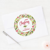 Kerstgroen Bessen Vakantie Ronde Sticker (Envelop)