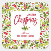 Kerstgroen Bessen Vakantie Vierkante Sticker (Voorkant)
