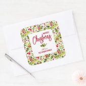 Kerstgroen Bessen Vakantie Vierkante Sticker (Envelop)