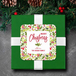 Kerstgroen Bessen Vakantie Vierkante Sticker