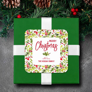 Kerstgroen Bessen Vakantie Vierkante Sticker