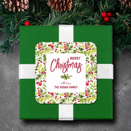 Kerstgroen Bessen Vakantie Vierkante Sticker