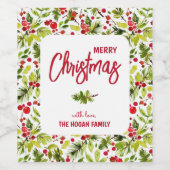 Kerstgroen Bessen Vakantie Wijn Etiket (Enkel label)