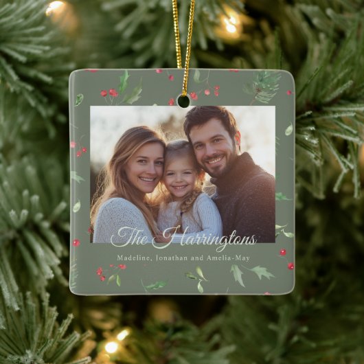 Kerstgroen blad Foto Keramisch Ornament (Boom)