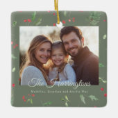 Kerstgroen blad Foto Keramisch Ornament (Voorkant)