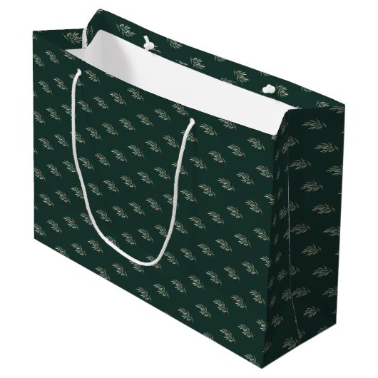 Kerstgroen Bladeren & Bessen Groot Cadeauzakje (Voorkant Gekanteld)