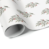 Kerstgroen Bladeren en Rode Bes Cadeaupapier (Rol Hoek)