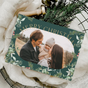 Kerstgroen bladgoud glitter foto feestdagenkaart