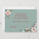 Kerstgroen bladwerk bloem en dennenappels  feestdagenkaart (Achterkant)