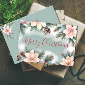 Kerstgroen bladwerk bloem en dennenappels  feestdagenkaart