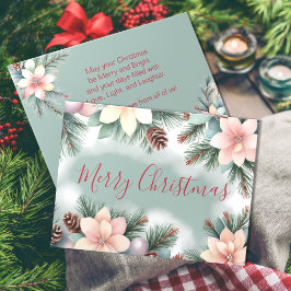 Kerstgroen bladwerk bloem en dennenappels  feestdagenkaart
