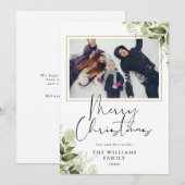 Kerstgroen Bloem Goud Foto Feestdagenkaart (Voorkant / Achterkant)