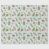 Kerstgroen Bloemen Bessen Groene Kerstmis Cadeaupapier (Vlak)