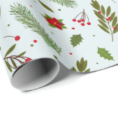 Kerstgroen Bloemen Bessen Groene Kerstmis Cadeaupapier (Rol Hoek)