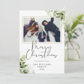 Kerstgroen Bloemengoud Foto Feestdagenkaart (Staand voorkant)