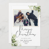Kerstgroen Bloemengoud Foto Feestdagenkaart (Voorkant / Achterkant)