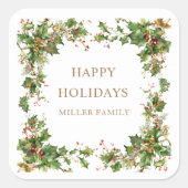 Kerstgroen Border Monogram Vierkante Sticker (Voorkant)