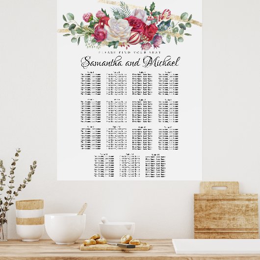 kerstgroen bruiloft 15-tafelzitjes poster (Keuken)