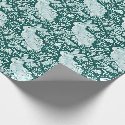 Kerstgroen Bunny Rabbit Bird Woodland Patroon Cadeaupapier (Hoek)