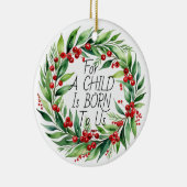 Kerstgroen ''Een kind 'Kerstkrans ' Keramisch Ornament (Rechts)