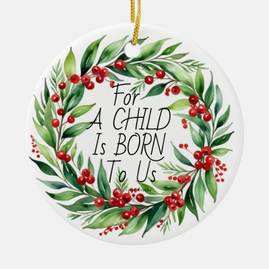Kerstgroen ''Een kind 'Kerstkrans ' Keramisch Ornament (Voorkant)