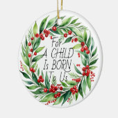 Kerstgroen ''Een kind 'Kerstkrans ' Keramisch Ornament (Links)