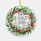 Kerstgroen ''Een kind 'Kerstkrans ' Keramisch Ornament (Achterkant)