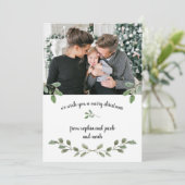 kerstgroen | Eenvoudige Waterverf multi-foto Feestdagenkaart (Staand voorkant)