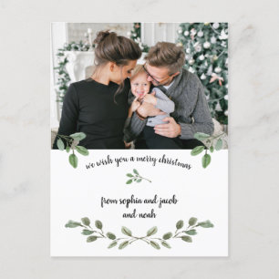 kerstgroen   Eenvoudige Waterverf twee foto Feestdagenkaart