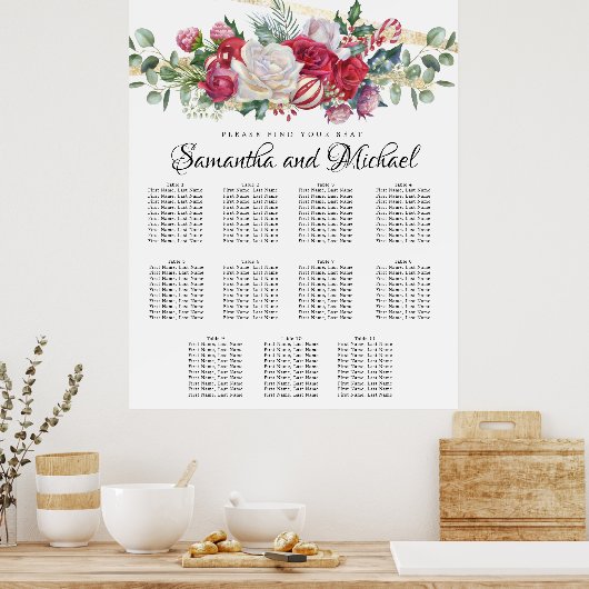 kerstgroen elegant 11-tafelzitje poster (Keuken)