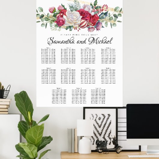 kerstgroen elegant 11-tafelzitje poster (Thuiskantoor)