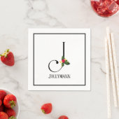 kerstgroen Elegant Monogram Letter J Paper Servet (Insitu)