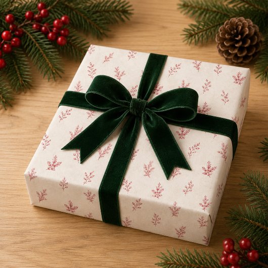 Kerstgroen Elegant Rode Bladschik Kerstmis Cadeaupapier