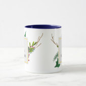 Kerstgroen Elegant Rode Monogram Blauwe Mok (Midden)