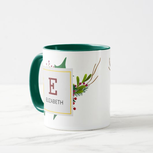 Kerstgroen Elegant rood monogram groen Mok (Voorkant links)