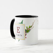 Kerstgroen Elegant Rood Monogram Zwart Mok (Voorkant links)